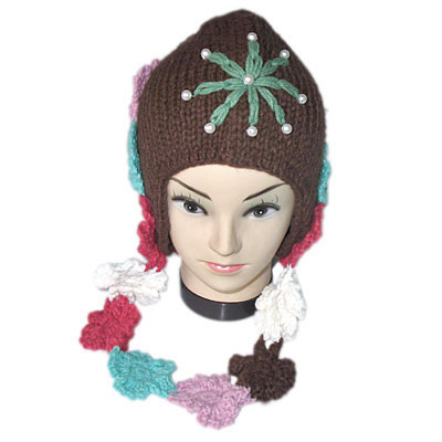 冬季时尚帽子/韩国可爱女生护耳帽/精品彩花带咖啡帽