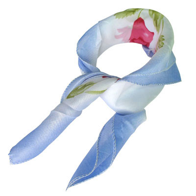 喇叭花蓝色方丝巾/2元店花朵图案小方巾