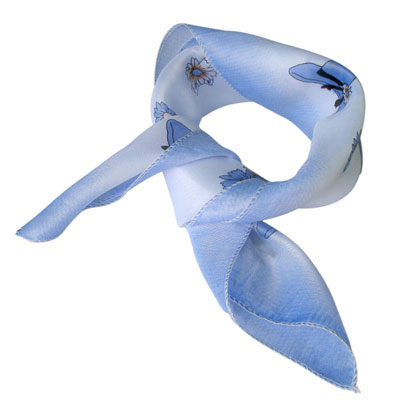花丛中的帽子蓝丝巾/最便宜普通化纤丝巾