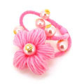 粉色亮珠毛线花朵双条皮筋货源