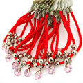 粉水晶算盘珠红绳手链货源