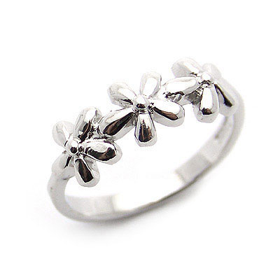 三朵花花瓣银饰戒指