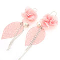 粉色玫瑰珍珠韩饰耳环货源