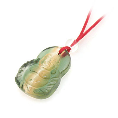 佛菩萨绿水晶红绳项链