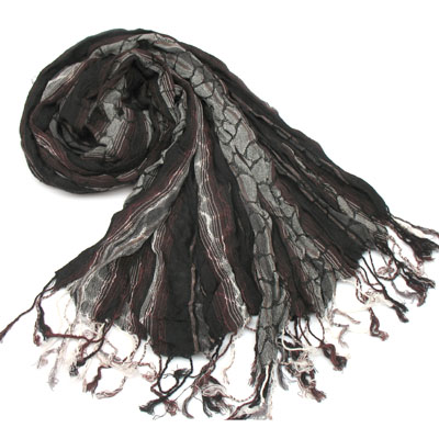 今年新款超长版绣格子棉围巾咖啡色褶皱围巾