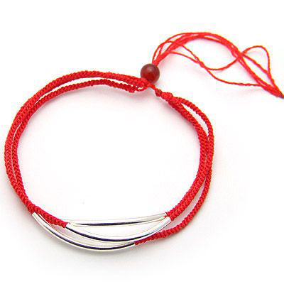 生命爱情事业三层银弯管红绳手链