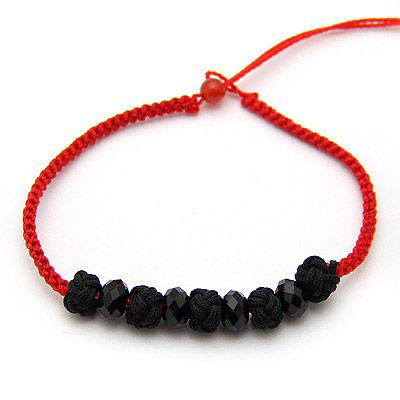 黑水晶线团红绳编织手链