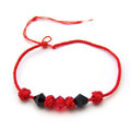 红绳编织线团黑色水晶手链