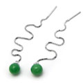 时尚绿色玉珠银饰耳线货源