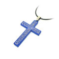 蓝色十字经文个性钛钢项链