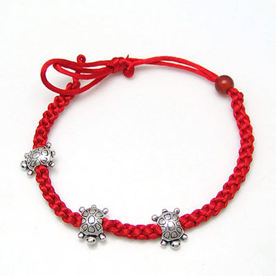 长寿龟银饰红绳手链