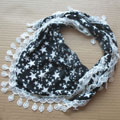 新款大小星星抽象黑白搭棉质流苏三角围巾